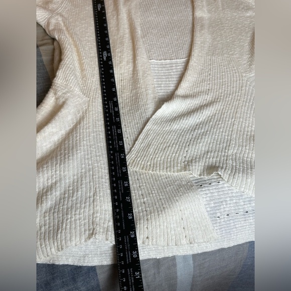 EILEEN FISHER Lightweight Linen Blend Cream Long Open Cardigan Duster Sweater L - Picture 9 of 11